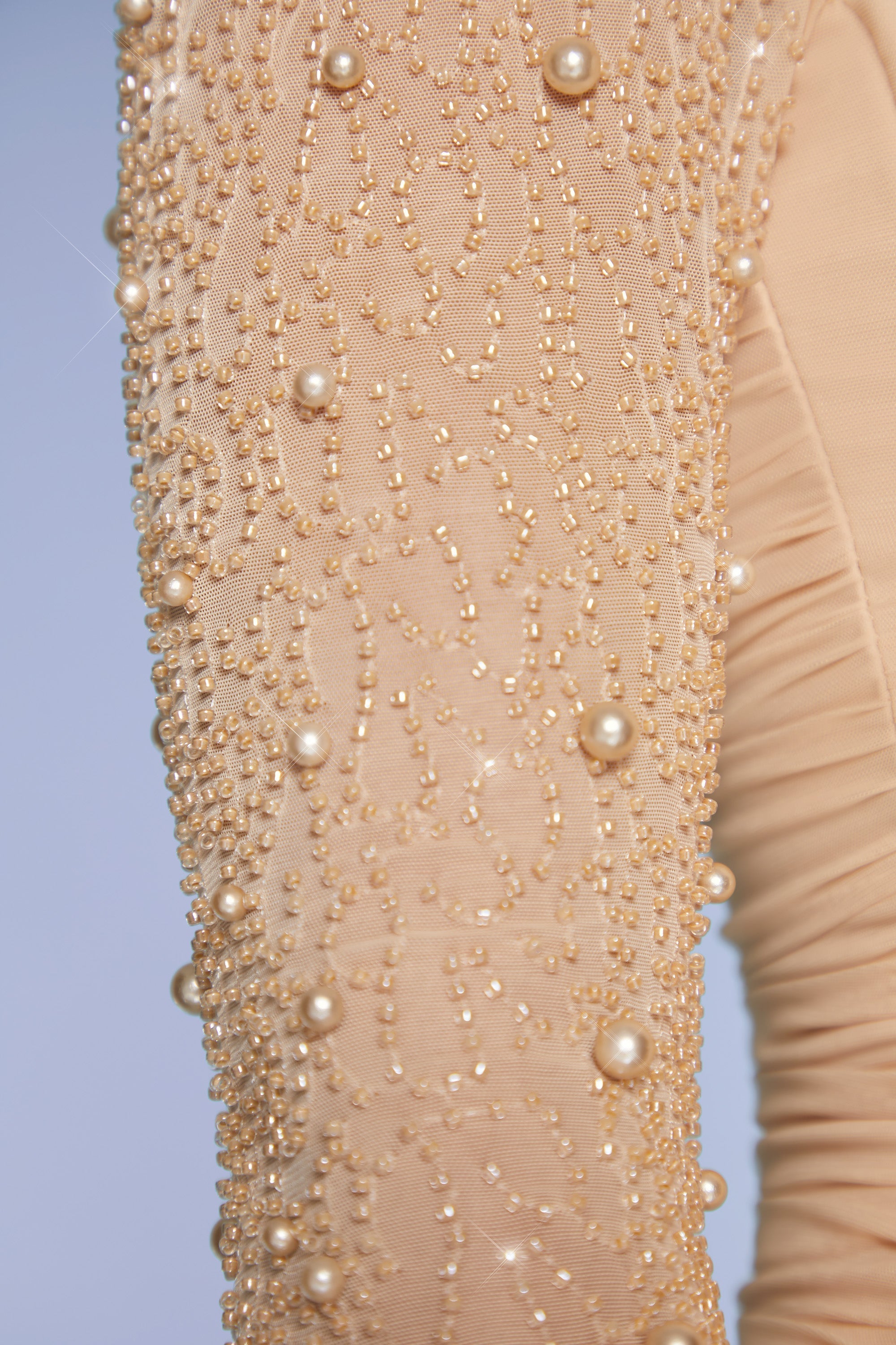 Embellished Long Sleeve Mini Dress in Sand