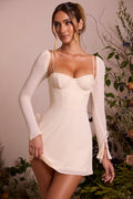 Long Sleeve Lace Cup Mini Dress in Ivory
