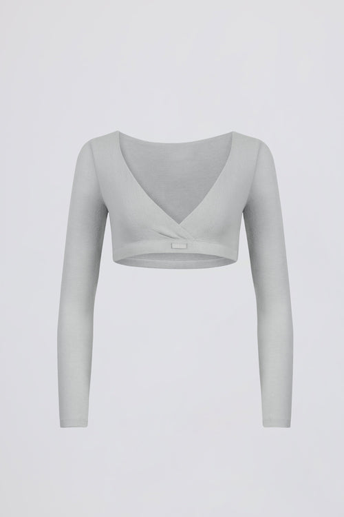 Brushed Jersey Wrap Crop Top in Fog Grey